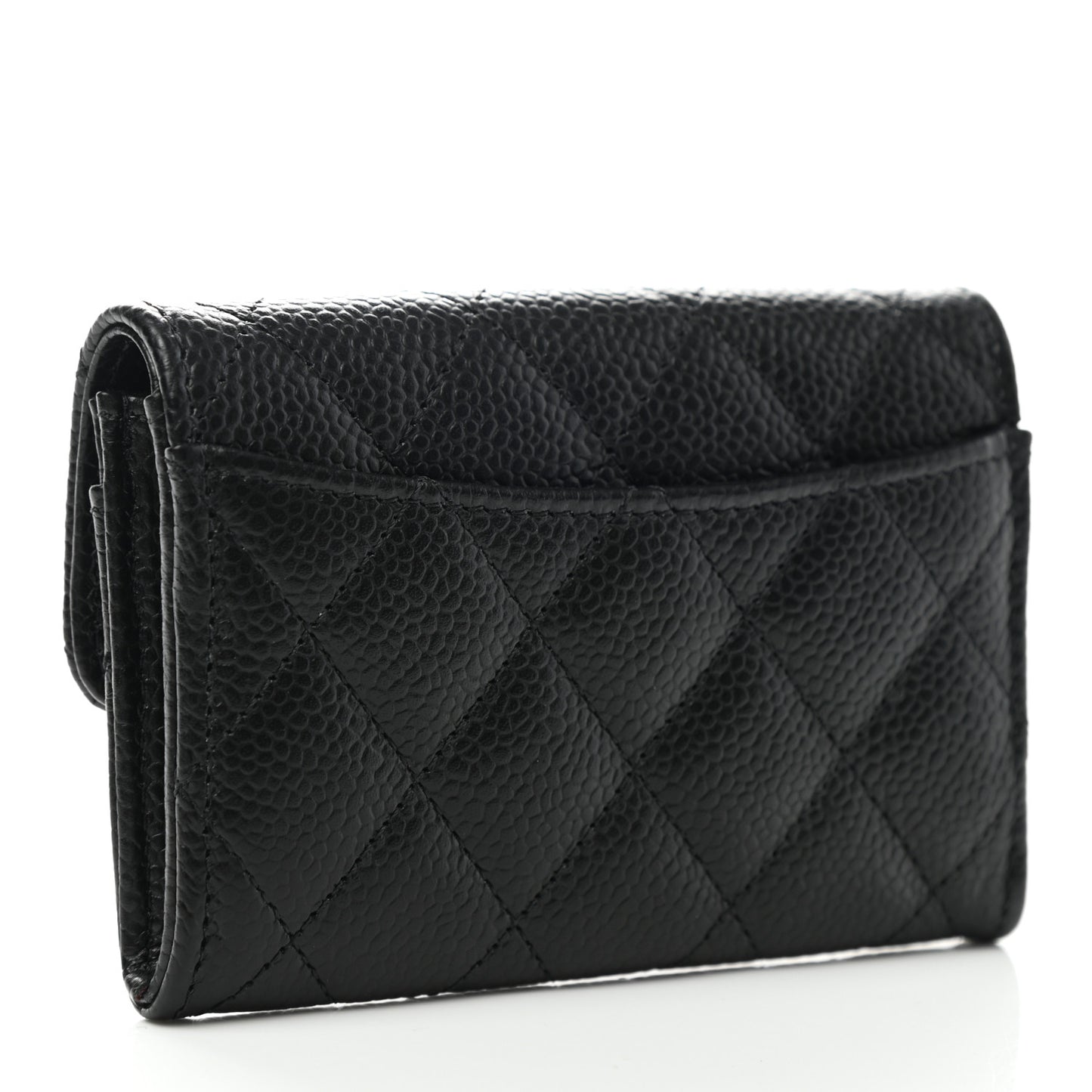 Caviar Quilted Flap Card Holder Wallet Black