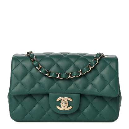 Chanel Lambskin Quilted Mini Rectangular Flap Dark Green 1 of 9