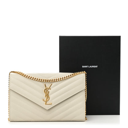 Saint Laurent Grain De Poudre Matelasse Chevron Monogram Chain Wallet Crema Soft 10 of 10