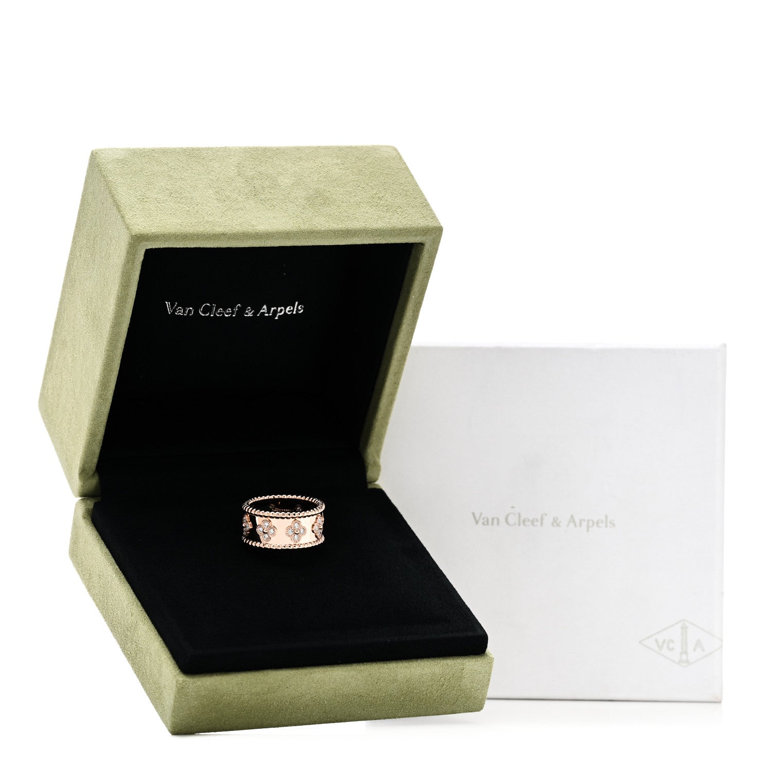 Van Cleef & Arpels 18K Rose Gold Diamond Medium Perlee Clovers Ring 56 7.75 5 of 5
