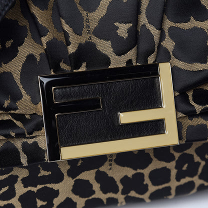 Fendi Jacquard Leopard Print Large Mia Shoulder Flap Taupe Black 10 of 10