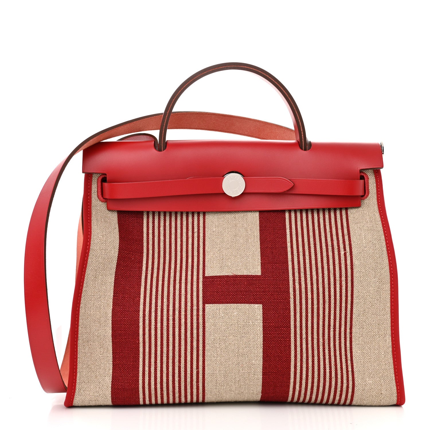 Hermes Vache Hunter Toile H Vibration Herbag Zip 31 PM Bordeaux Ficelle Rouge Piment 3 of 12