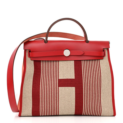 Hermes Vache Hunter Toile H Vibration Herbag Zip 31 PM Bordeaux Ficelle Rouge Piment 3 of 12