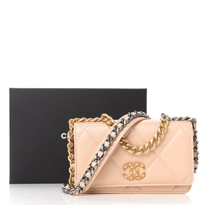 Chanel Lambskin Quilted Chanel 19 Wallet On Chain WOC Beige 11 of 11