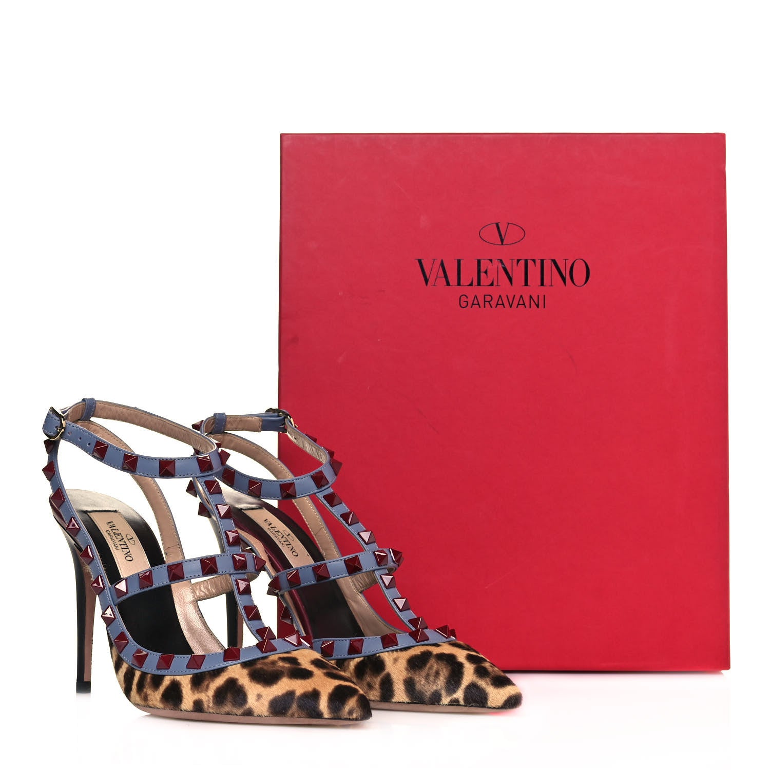 Valentino Garavani Pony Hair Leopard Print Rockstud Ankle Strap Pumps 36 Champagne Testa di Moro 10 of 10