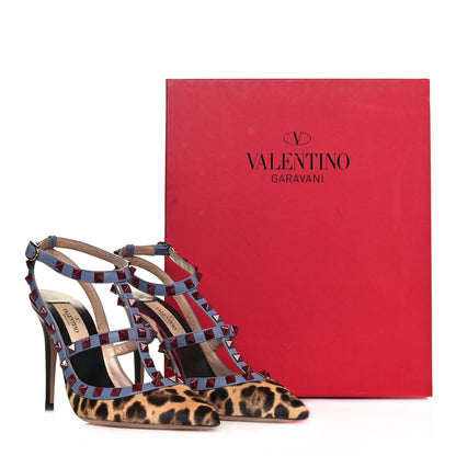 Valentino Garavani Pony Hair Leopard Print Rockstud Ankle Strap Pumps 36 Champagne Testa di Moro 10 of 10