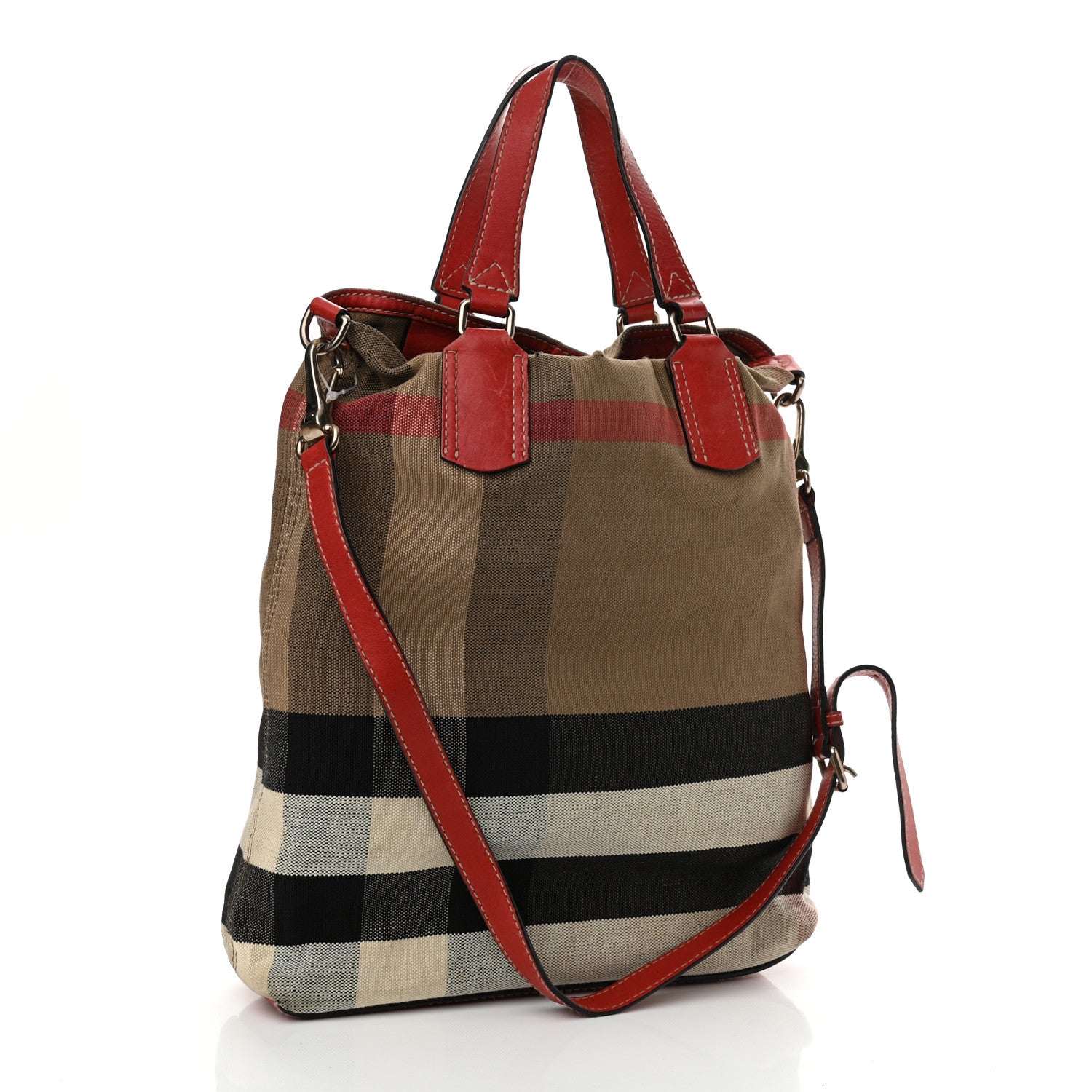 Burberry Canvas Mega Check Medium Tottenham Brit Tote Cadmium Red 3 of 13