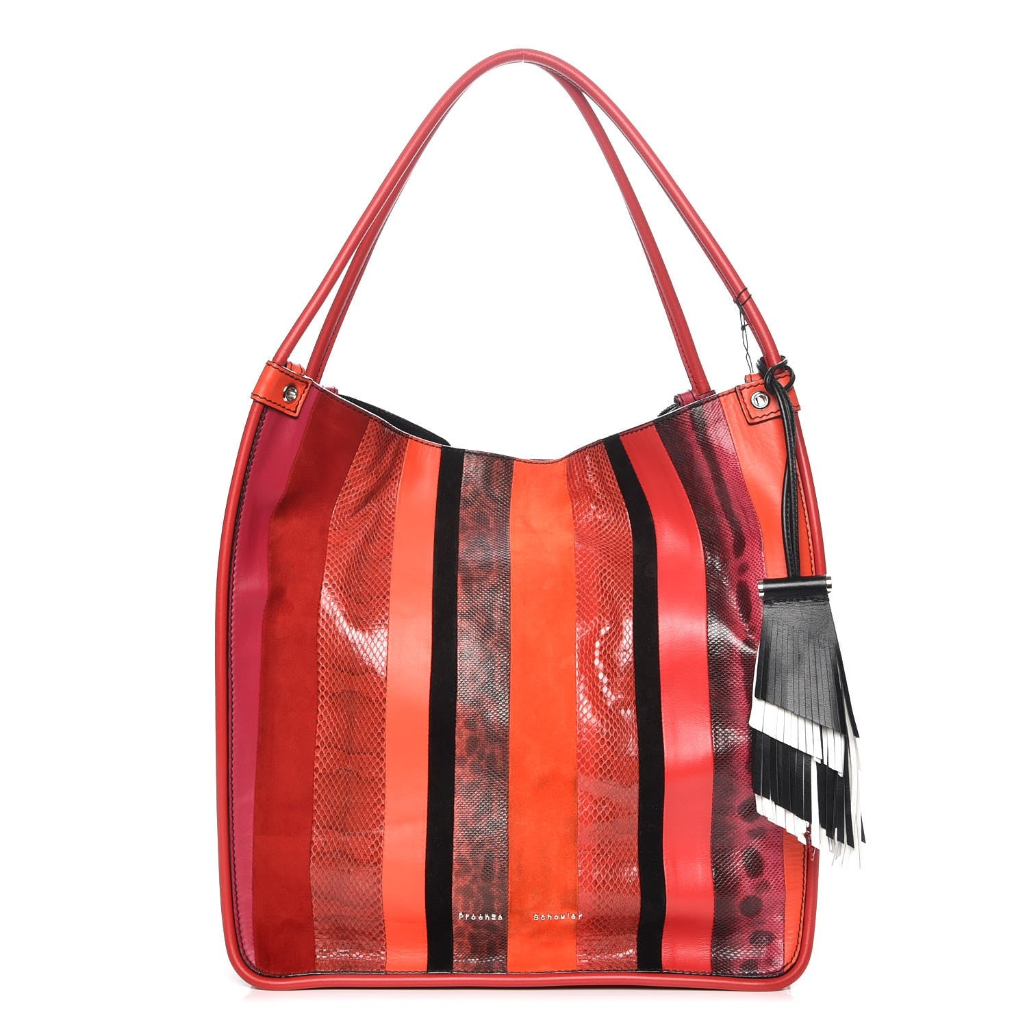 Proenza Schouler Lambskin Lizard Snakeskin Suede Stripe Medium Tote Cuban Red 1 of 10