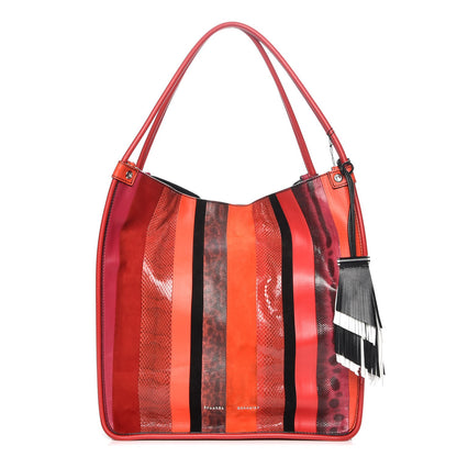 Proenza Schouler Lambskin Lizard Snakeskin Suede Stripe Medium Tote Cuban Red 1 of 10