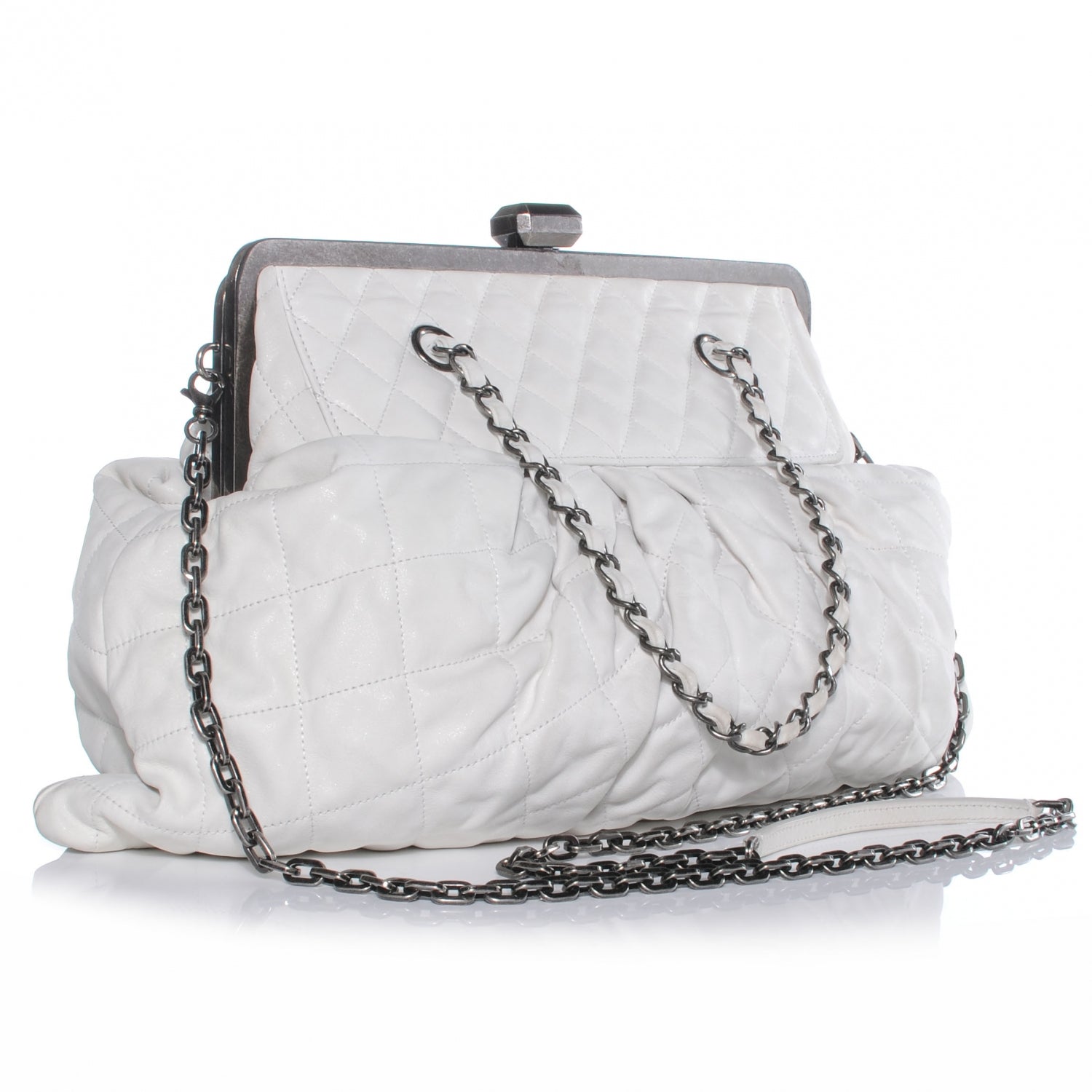 Chanel Iridescent Calfskin Chic Quilt Frame Tote White 3 of 7