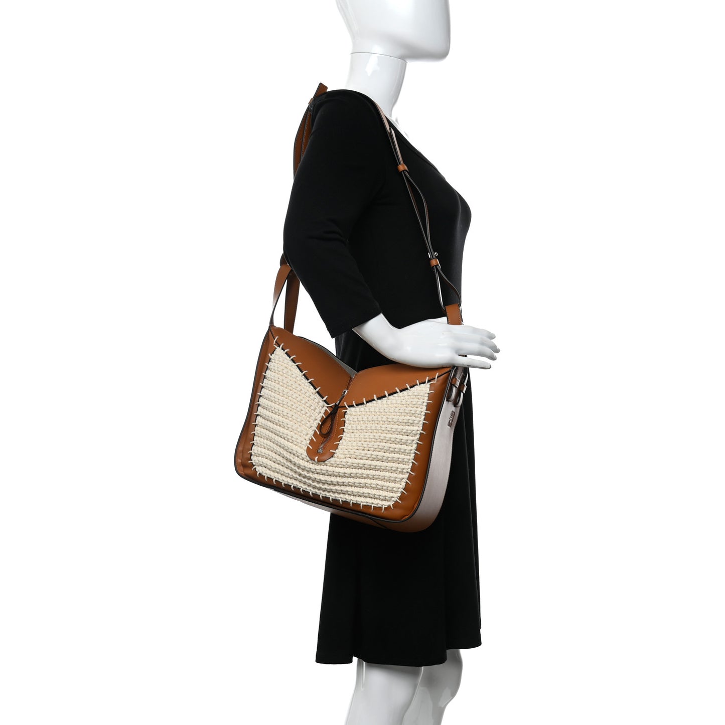Calfskin Crochet Small Hammock Shoulder Bag Tan Natural