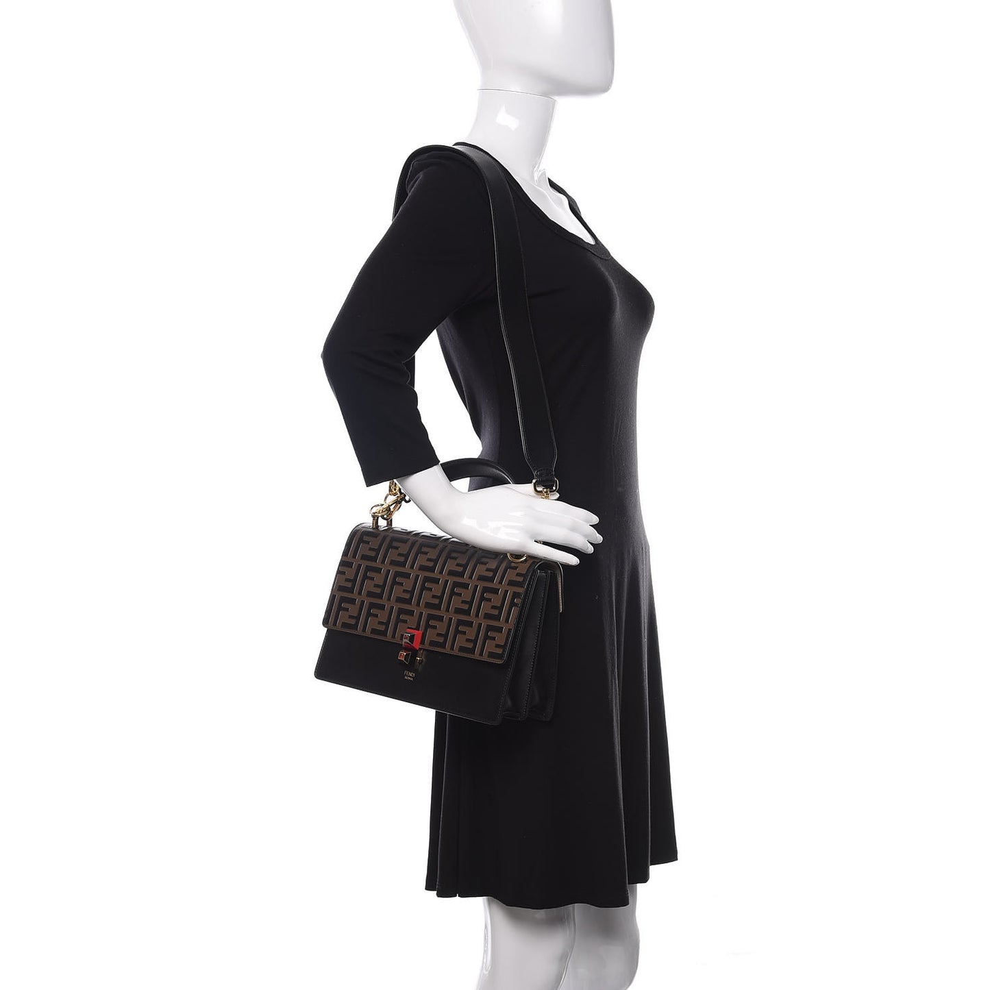 Vitello Liberty Bi-Color FF 1974 Embossed Kan I Shoulder Bag Black Maya