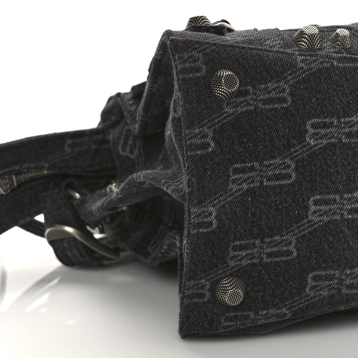 Balenciaga Washed Denim BB Monogram Neo Cagole City Handbag Black 7 of 8