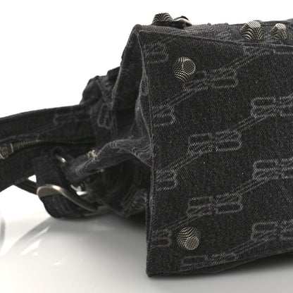 Balenciaga Washed Denim BB Monogram Neo Cagole City Handbag Black 7 of 8
