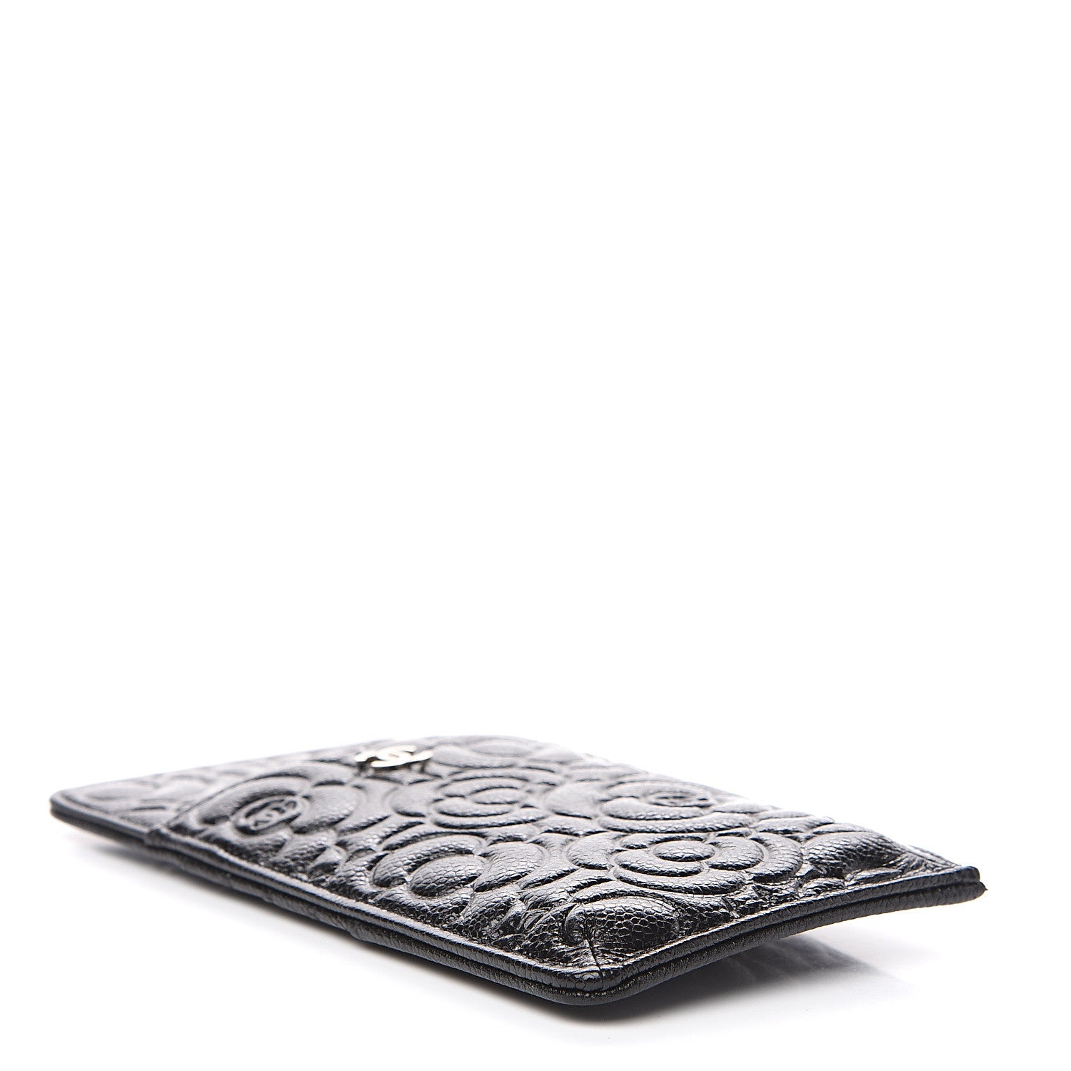 Chanel Caviar Camellia Embossed Classic Flat Wallet Pouch Black 3 of 7