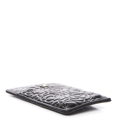 Chanel Caviar Camellia Embossed Classic Flat Wallet Pouch Black 3 of 7