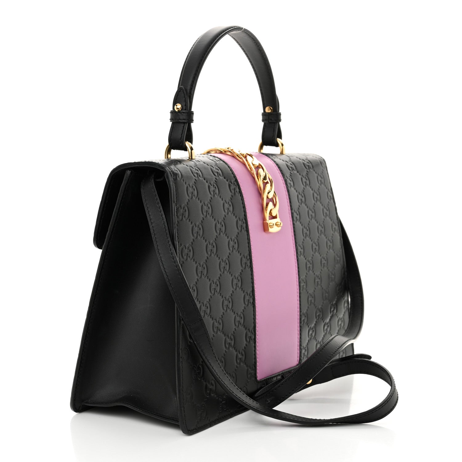 Gucci Guccissima Medium Sylvie Top Handle Bag Black Pink 3 of 16