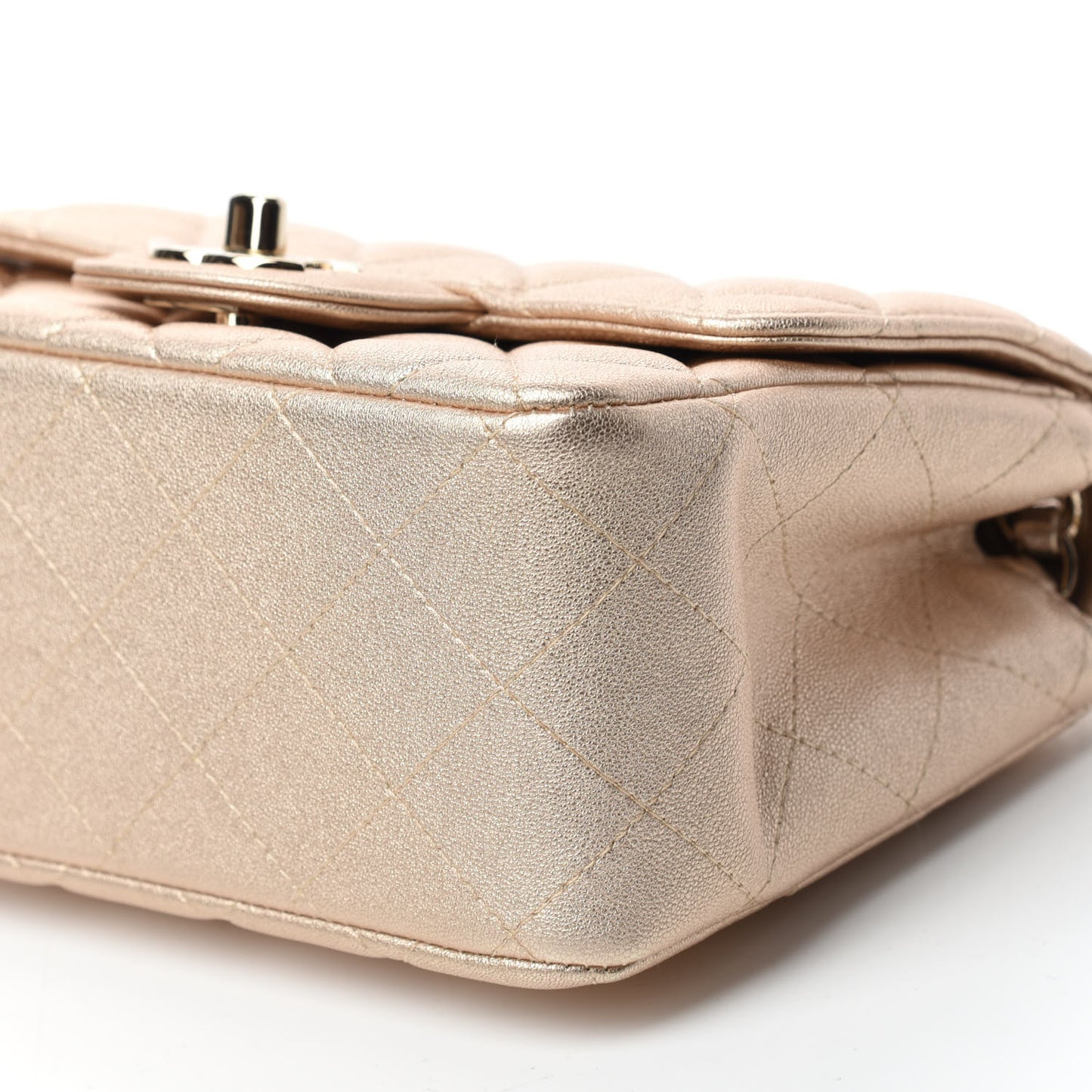 Metallic Lambskin Quilted Mini Square Flap Gold