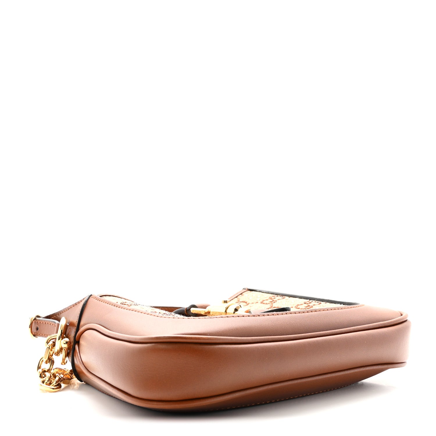 Gucci New Canvas Charisma Calfskin Crystal GG Monogram Mini Jackie 1961 Hobo Camel Ebony 4 of 9