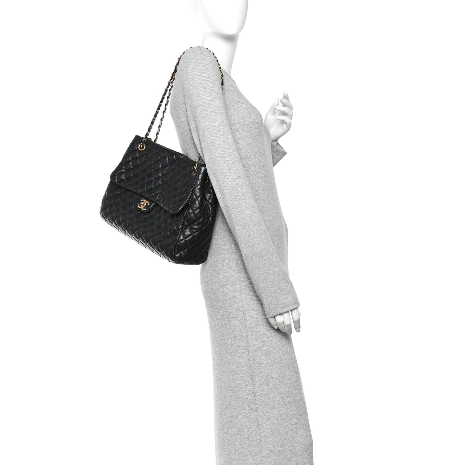 Chanel Lambskin Quilted Large Fluffy CC Shopping Tote Black 2 of 12