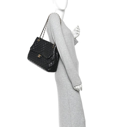 Chanel Lambskin Quilted Large Fluffy CC Shopping Tote Black 2 of 12