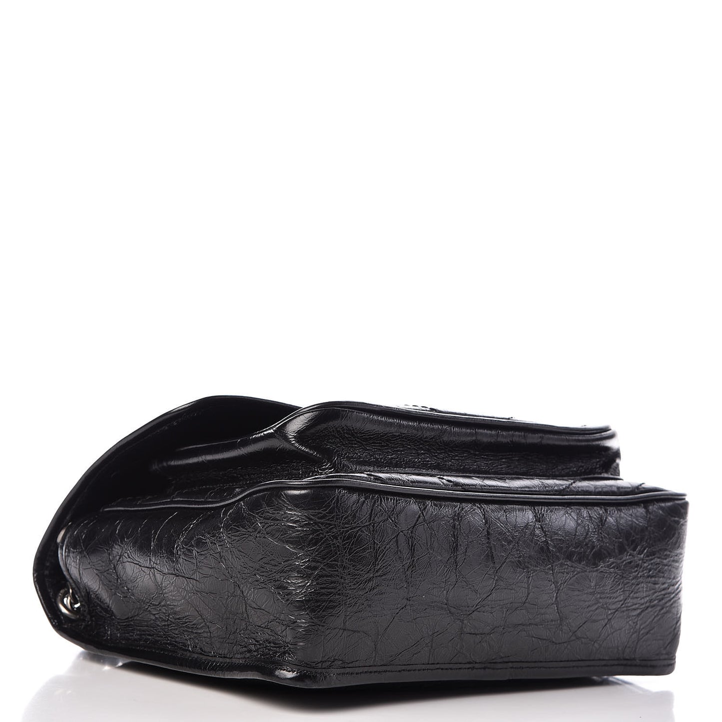 Crinkled Calfskin Matelasse Monogram Medium Niki Chain Satchel Black