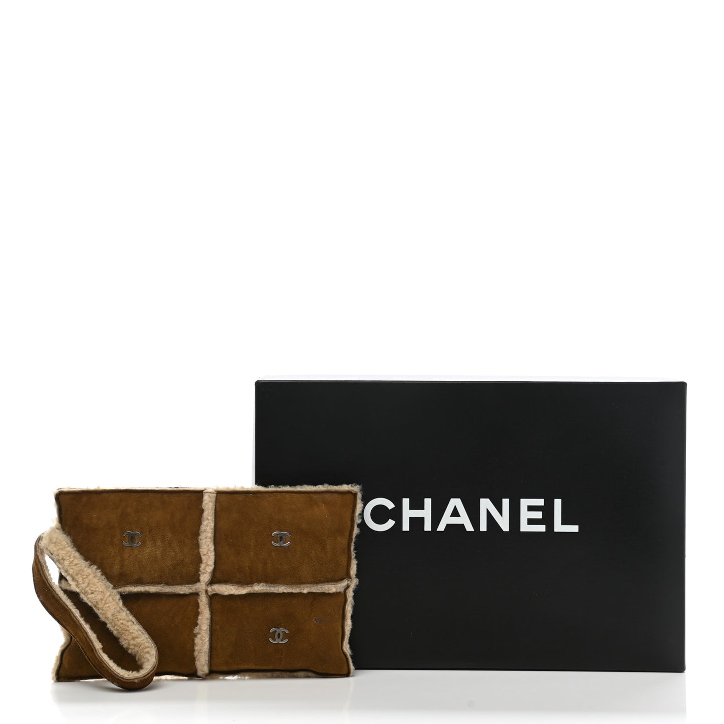 Suede Shearling Fur Wristlet Brown