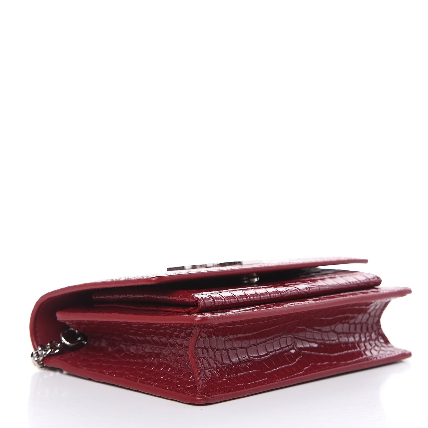 Calfskin Crocodile Embossed Monogram Sunset Chain Wallet Amaretto