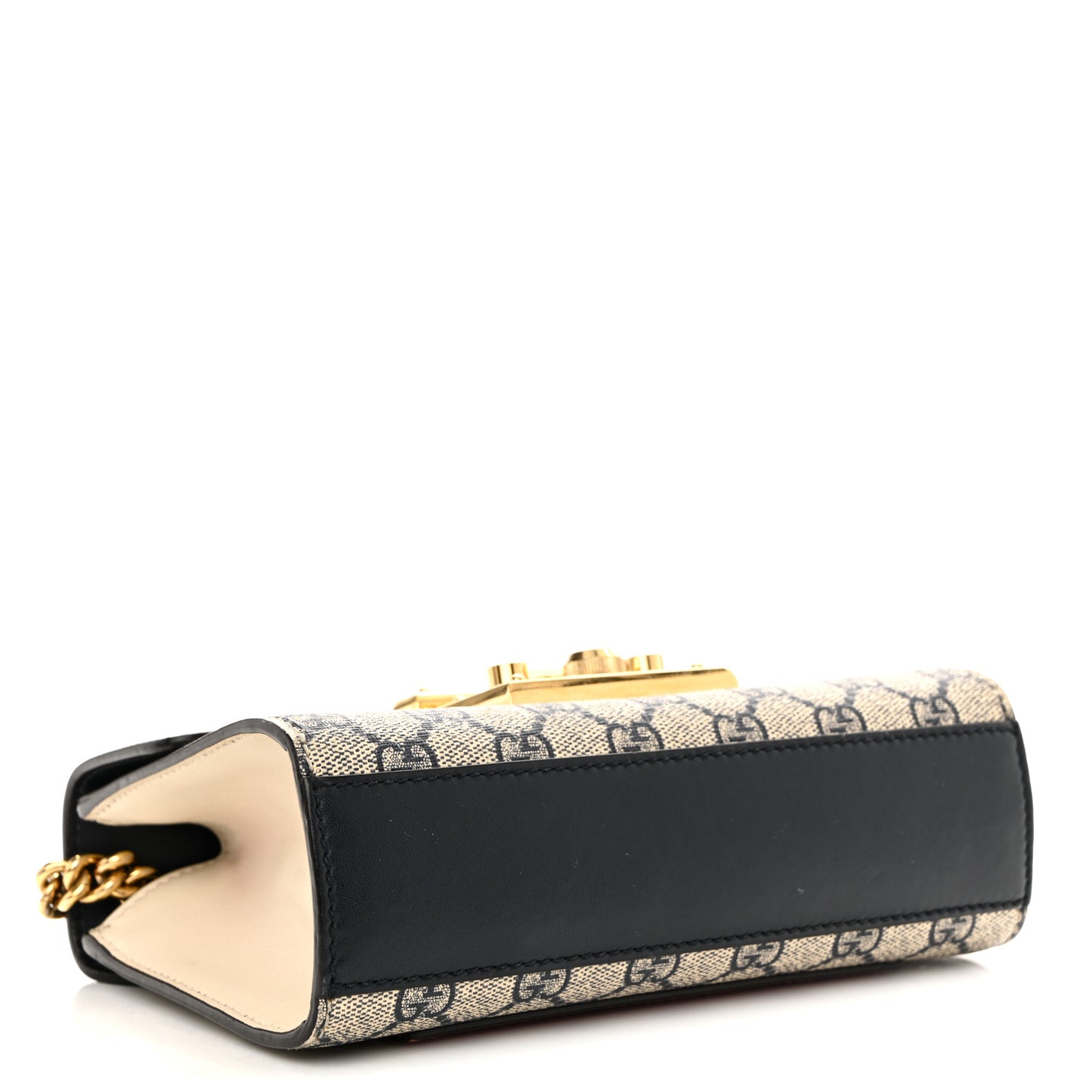 GG Supreme Monogram Moon Calfskin Small Padlock Shoulder Bag Beige Blue Mystic White Hibiscus Red