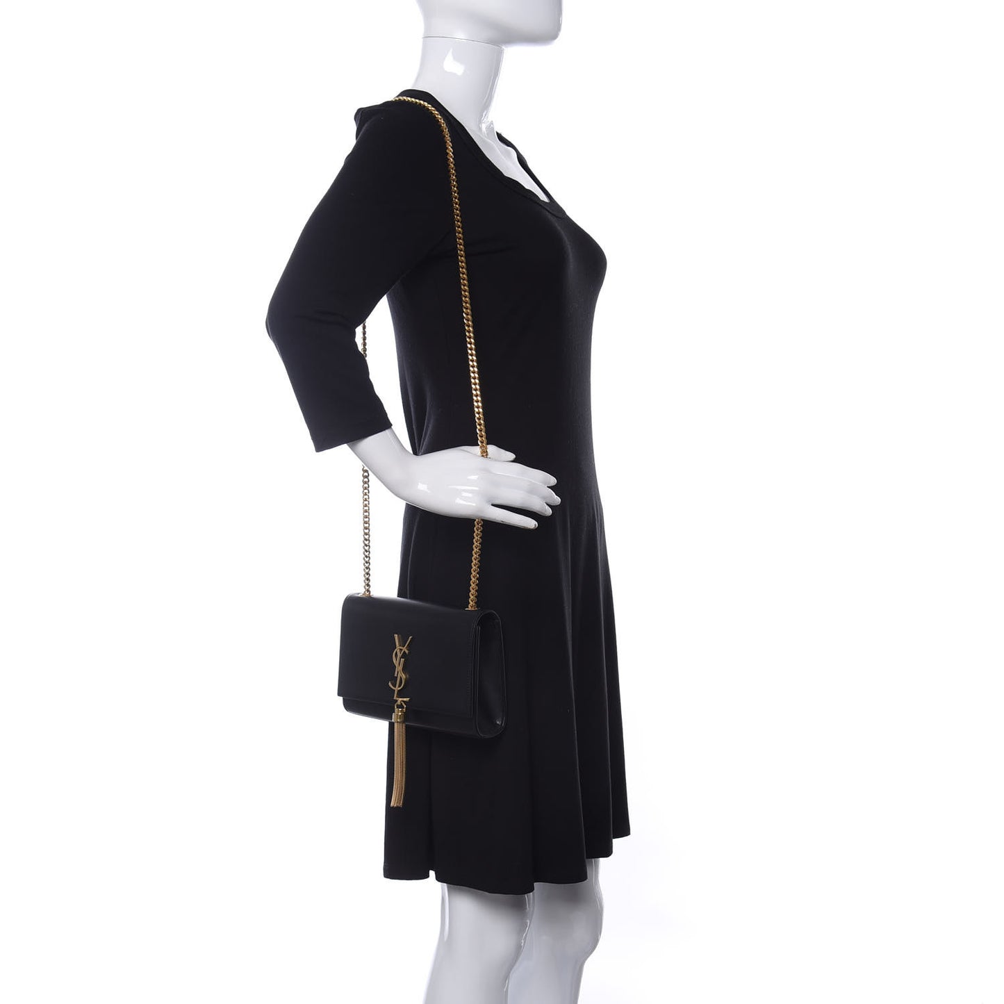 Smooth Calfskin Small Classic Monogram Kate Tassel Satchel Black
