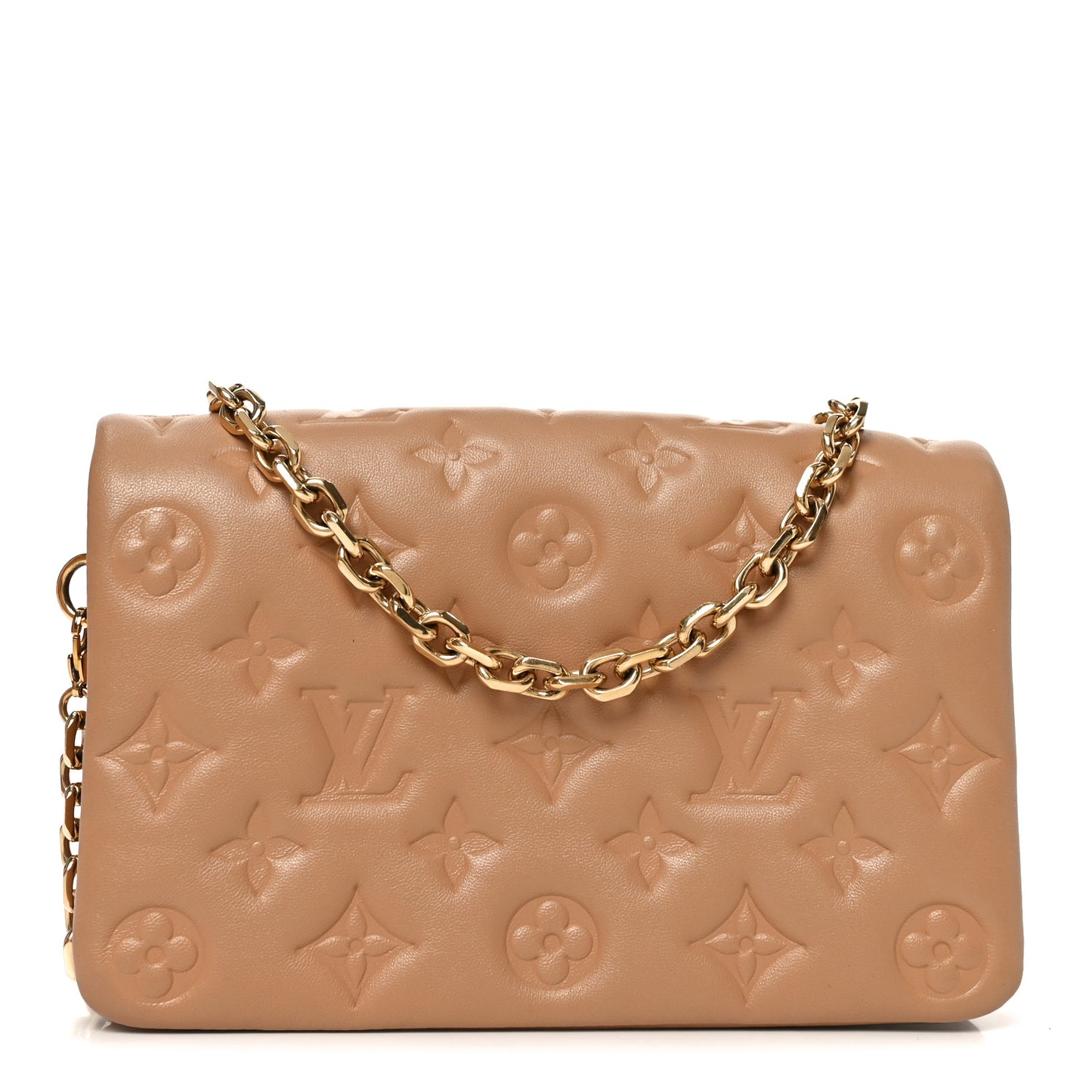 Lambskin Embossed Monogram Pochette Coussin Camel