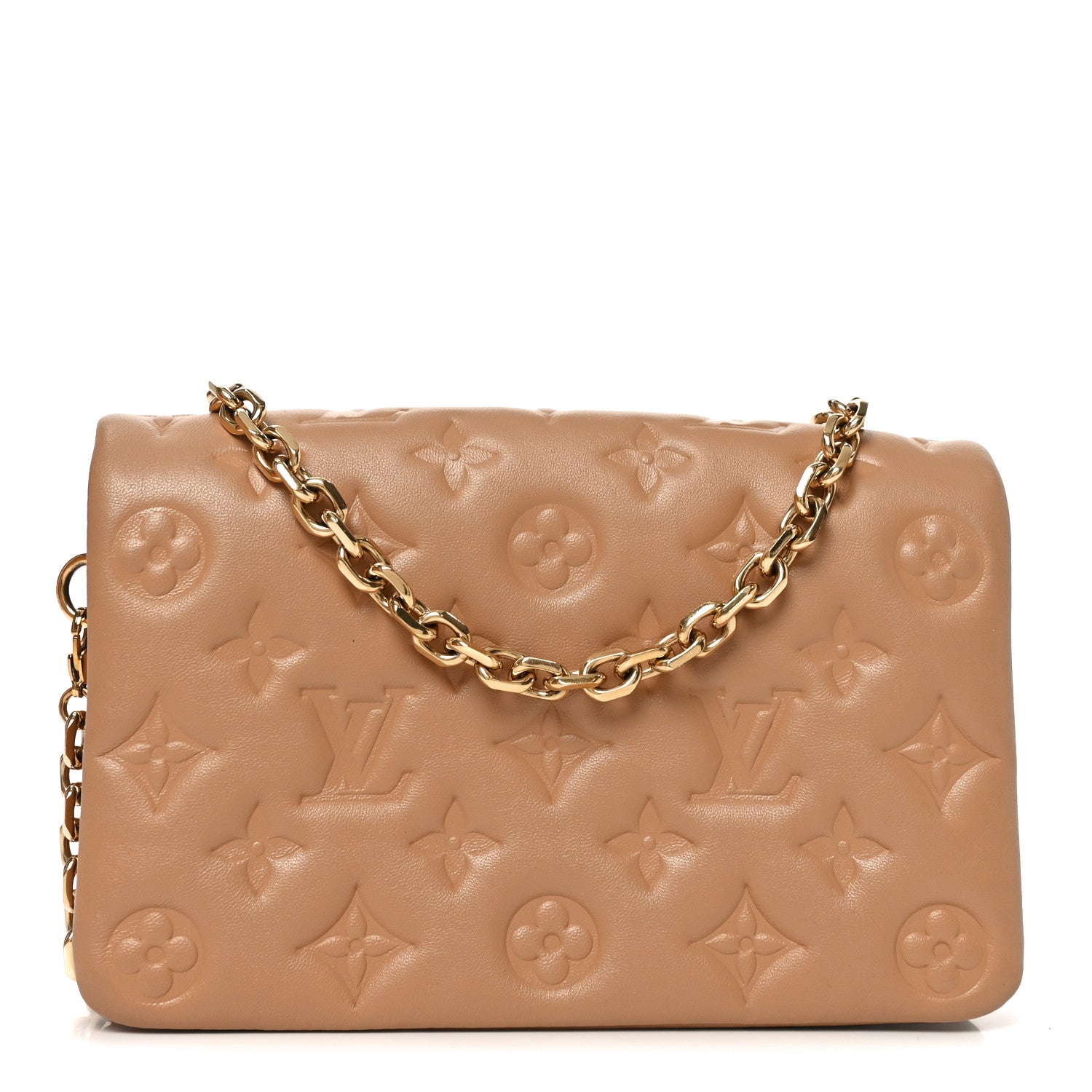 Louis Vuitton Lambskin Embossed Monogram Pochette Coussin Camel 1 of 10