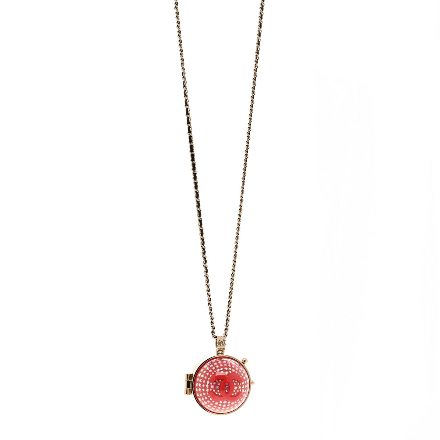 Resin Lambskin CC Ball Pendant Necklace Gold Pink