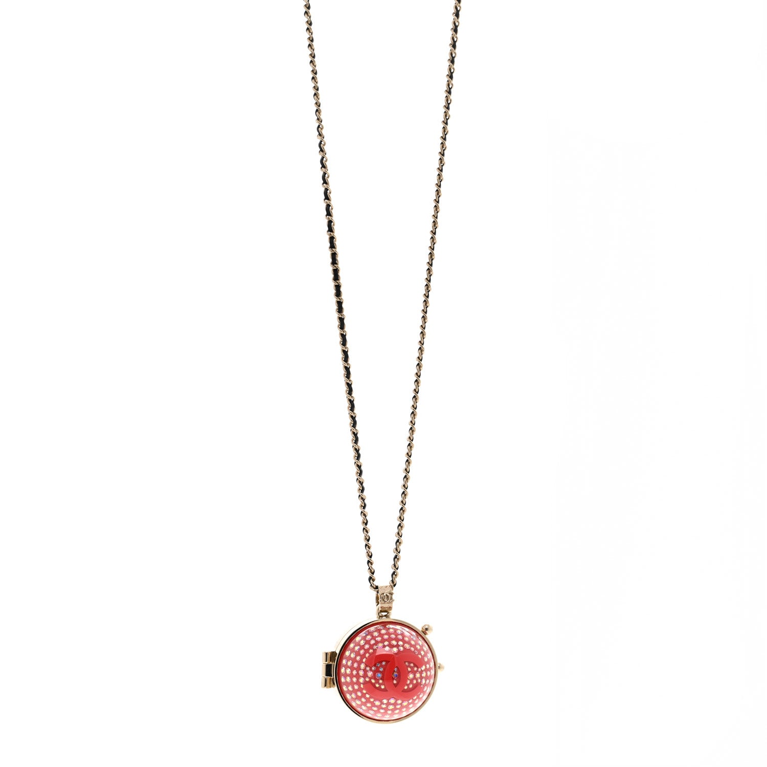 Chanel Resin Lambskin CC Ball Pendant Necklace Gold Pink 1 of 5