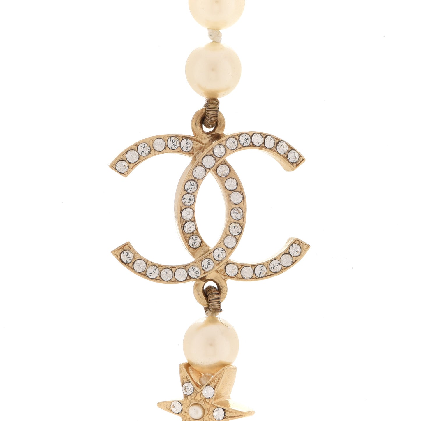 Pearl Crystal CC Star Long Necklace Gold