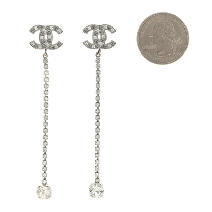 Chanel Metal Baguette Round Crystal CC Drop Long Earrings Silver 2 of 3