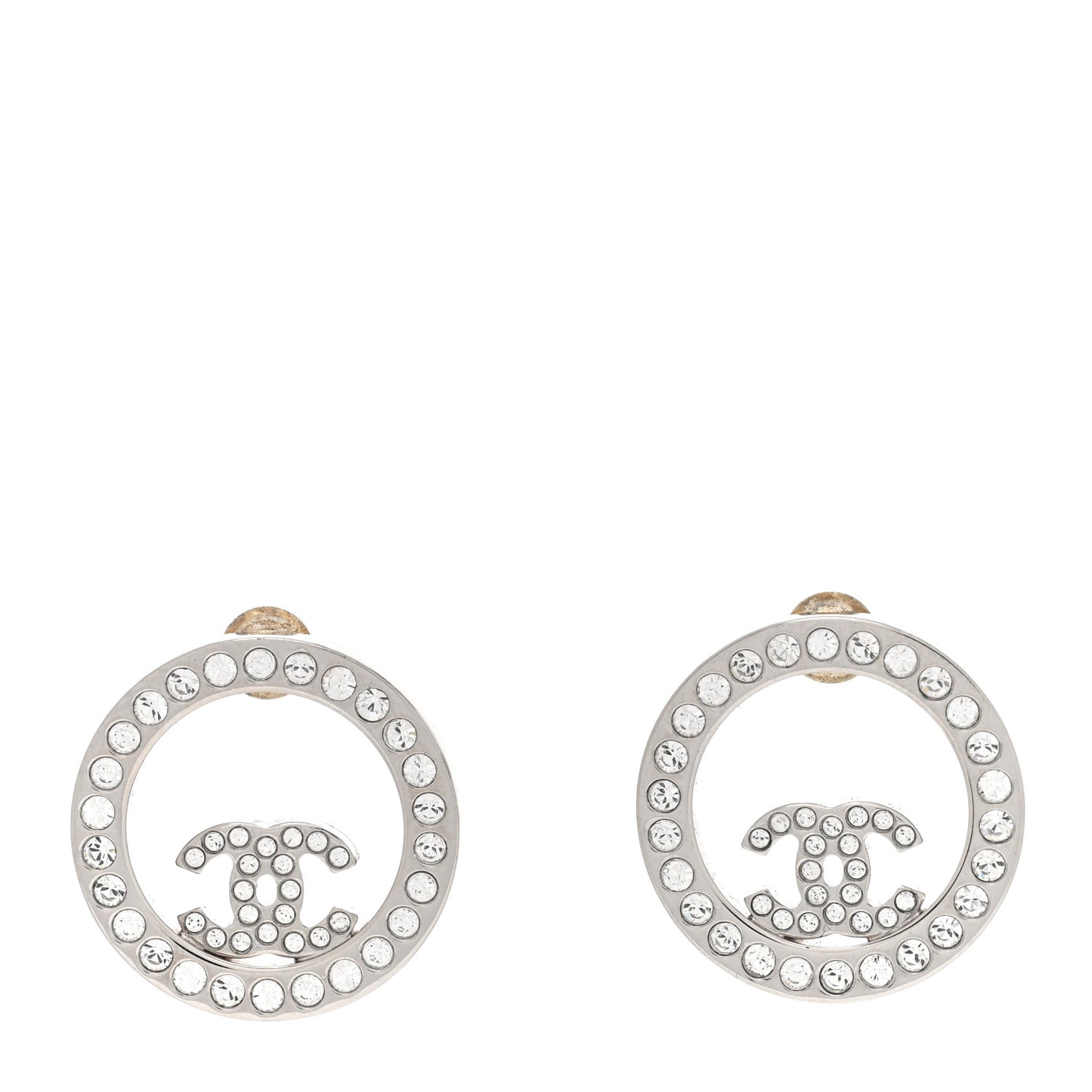 Crystal CC Round Earrings Silver