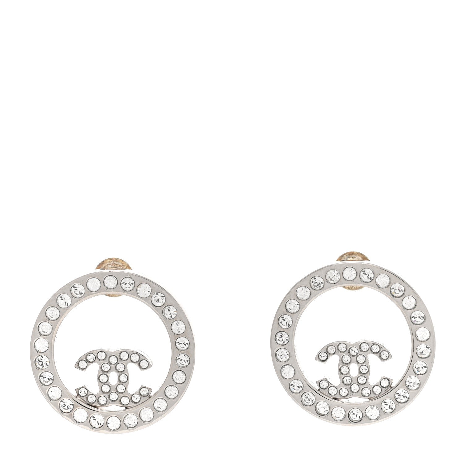 Chanel Crystal CC Round Earrings Silver 1 of 6