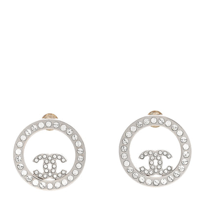 Chanel Crystal CC Round Earrings Silver 1 of 6