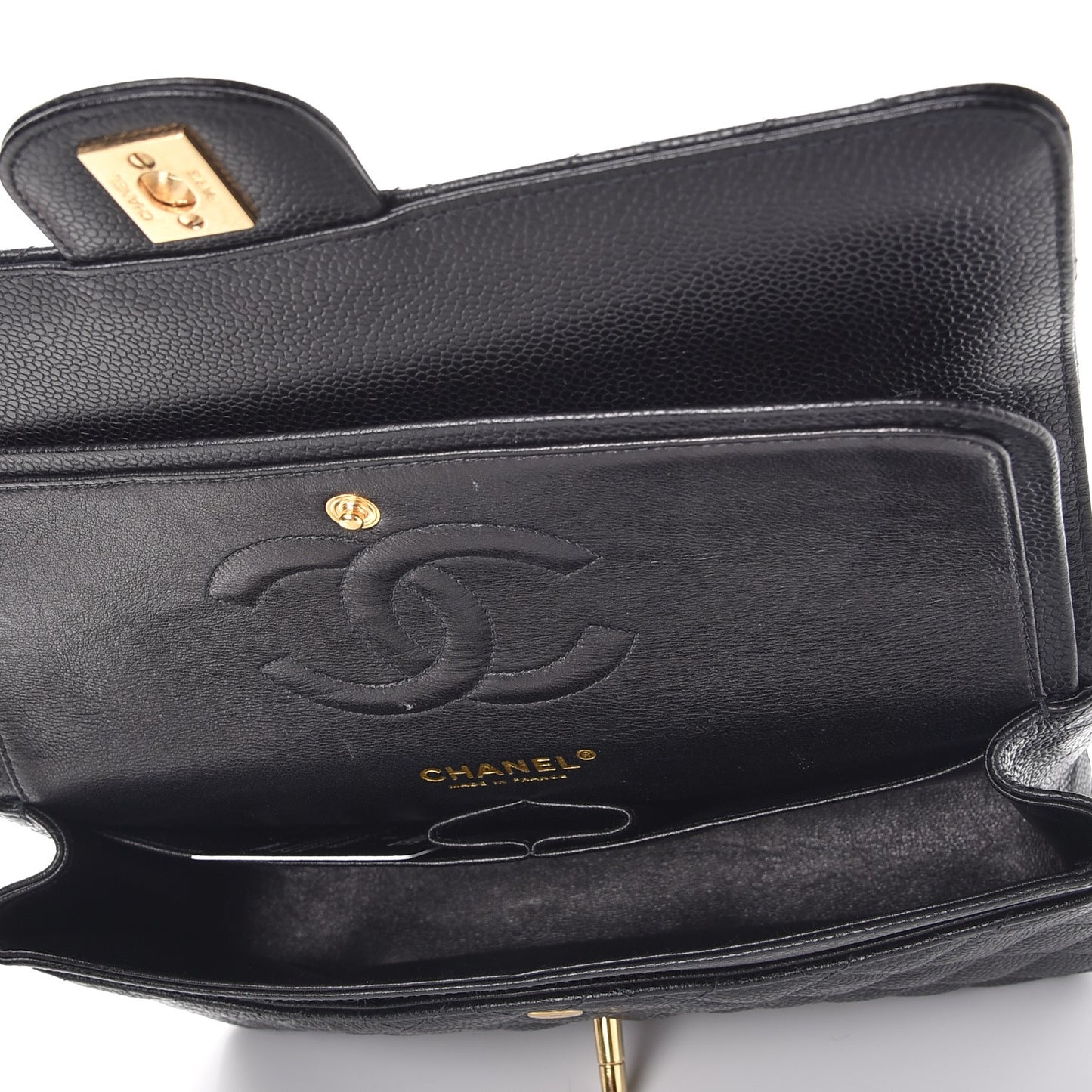 Caviar Quilted Medium Double Flap Black