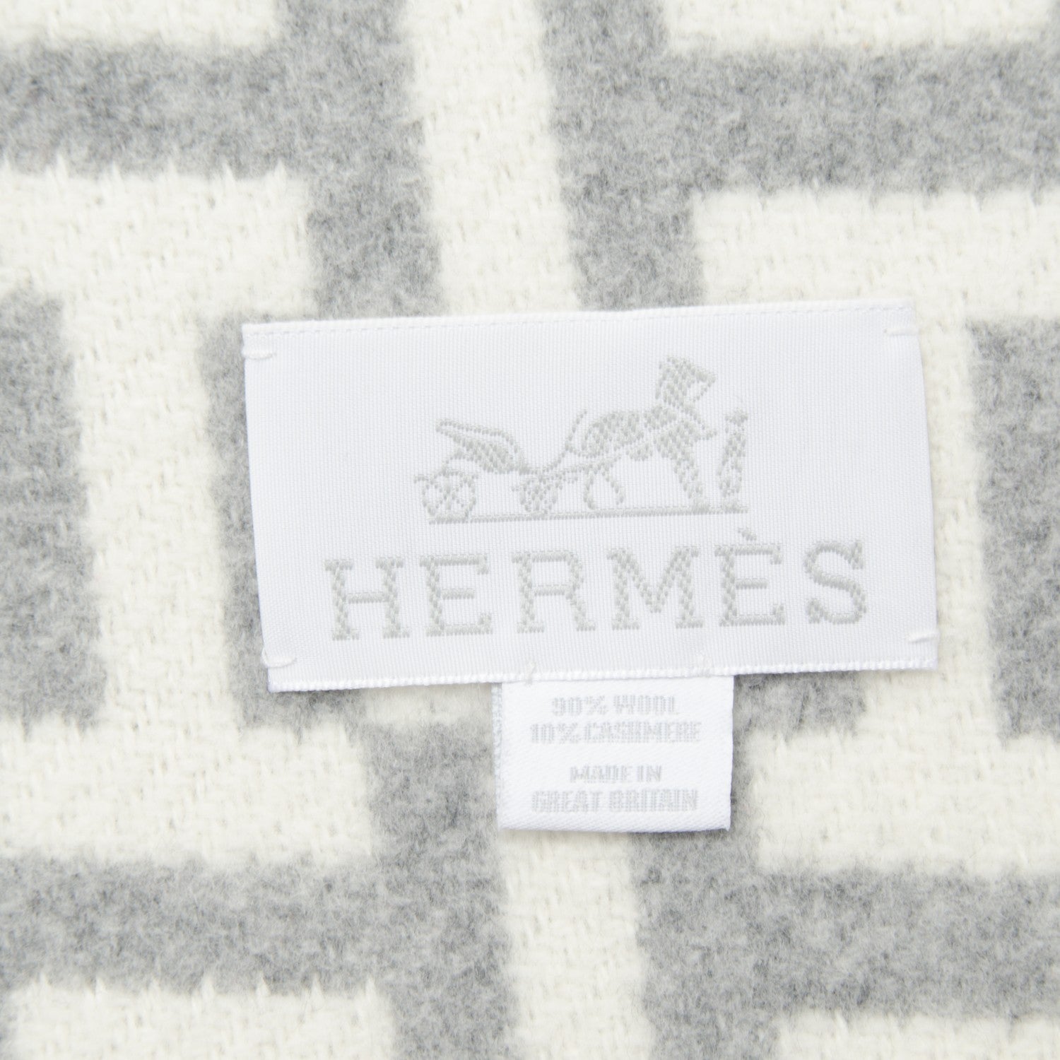 Hermes Wool Cashmere Signature Avalon Terre d'H Blanket Grey 2 of 2