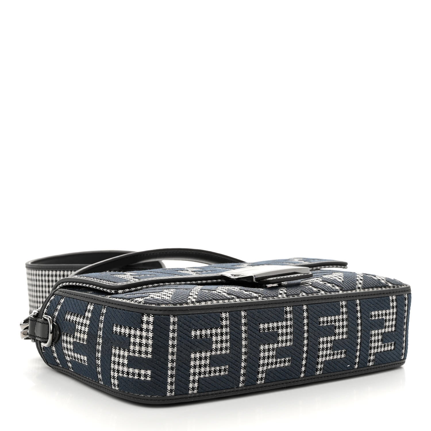 Fendi Wool Vitello King Houndstooth FF Embroidered Baguette Grigio Anthracite 4 of 9