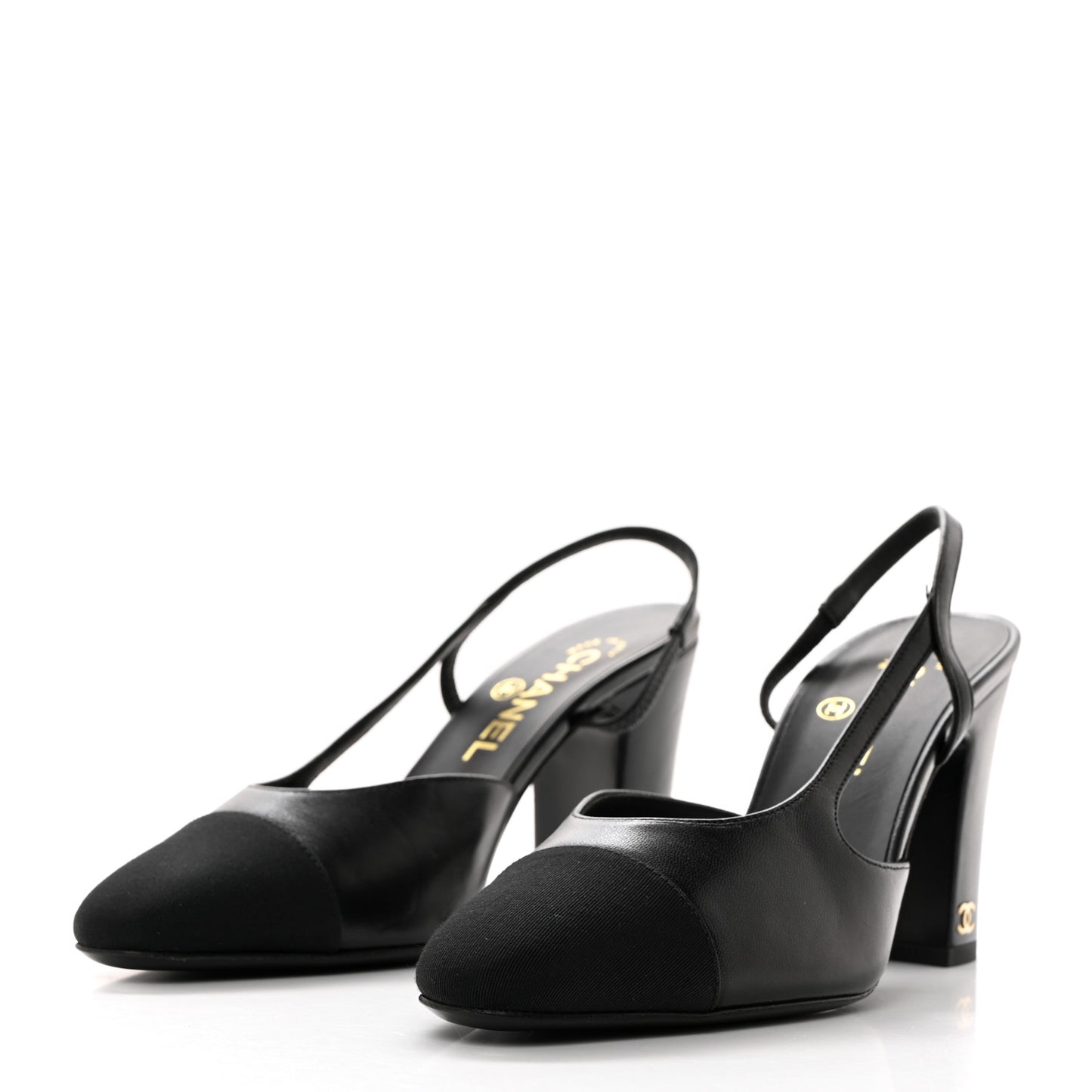 Lambskin Grosgrain Cap Toe CC Slingback Pumps 37 Black