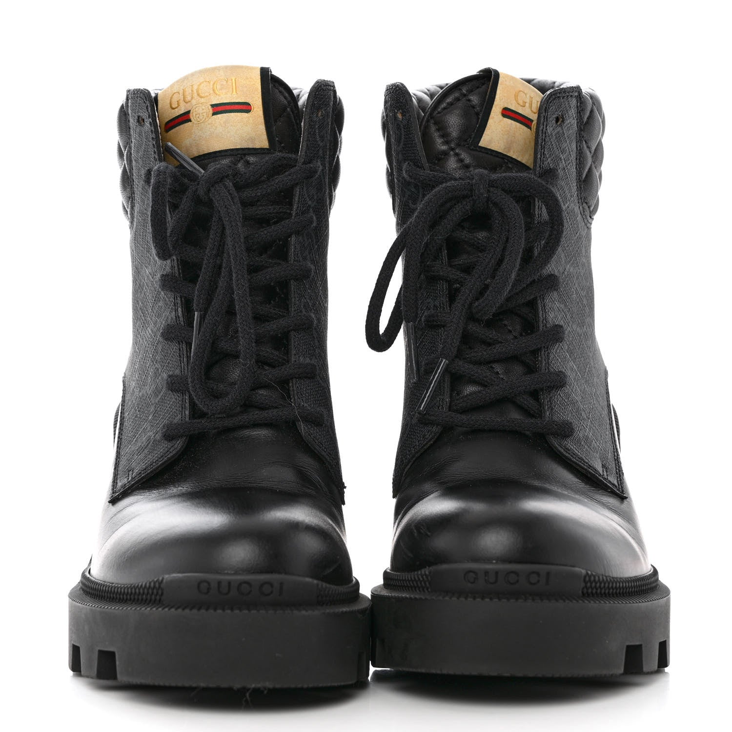 Gucci Apollo Calfskin GG Supreme Nappa Samoa Quilted Lace Up Ankle Boots 36.5 Black 2 of 10