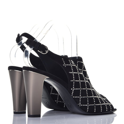 Chanel Kid Suede Strass Slingback Pumps 39 Black Silver 4 of 9