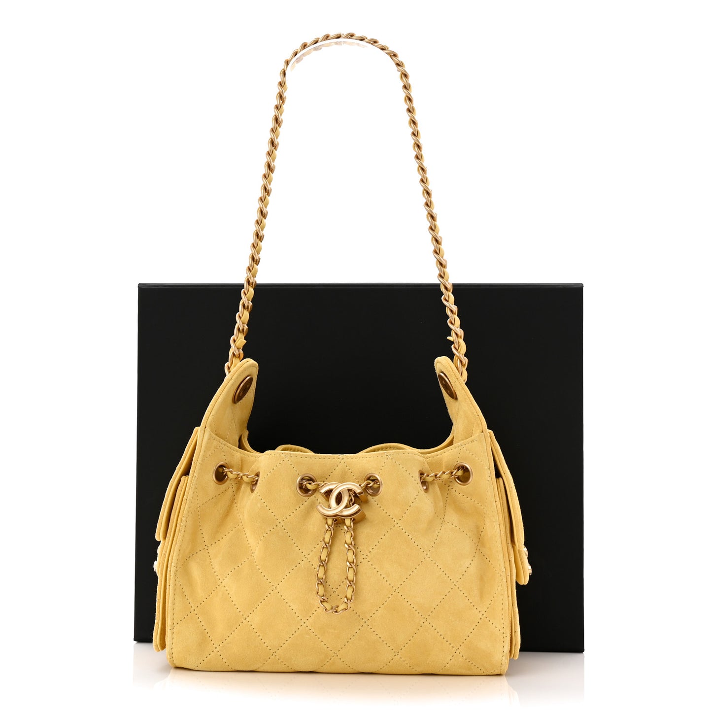 Suede Quilted Mini Chanel 25 Handbag Yellow