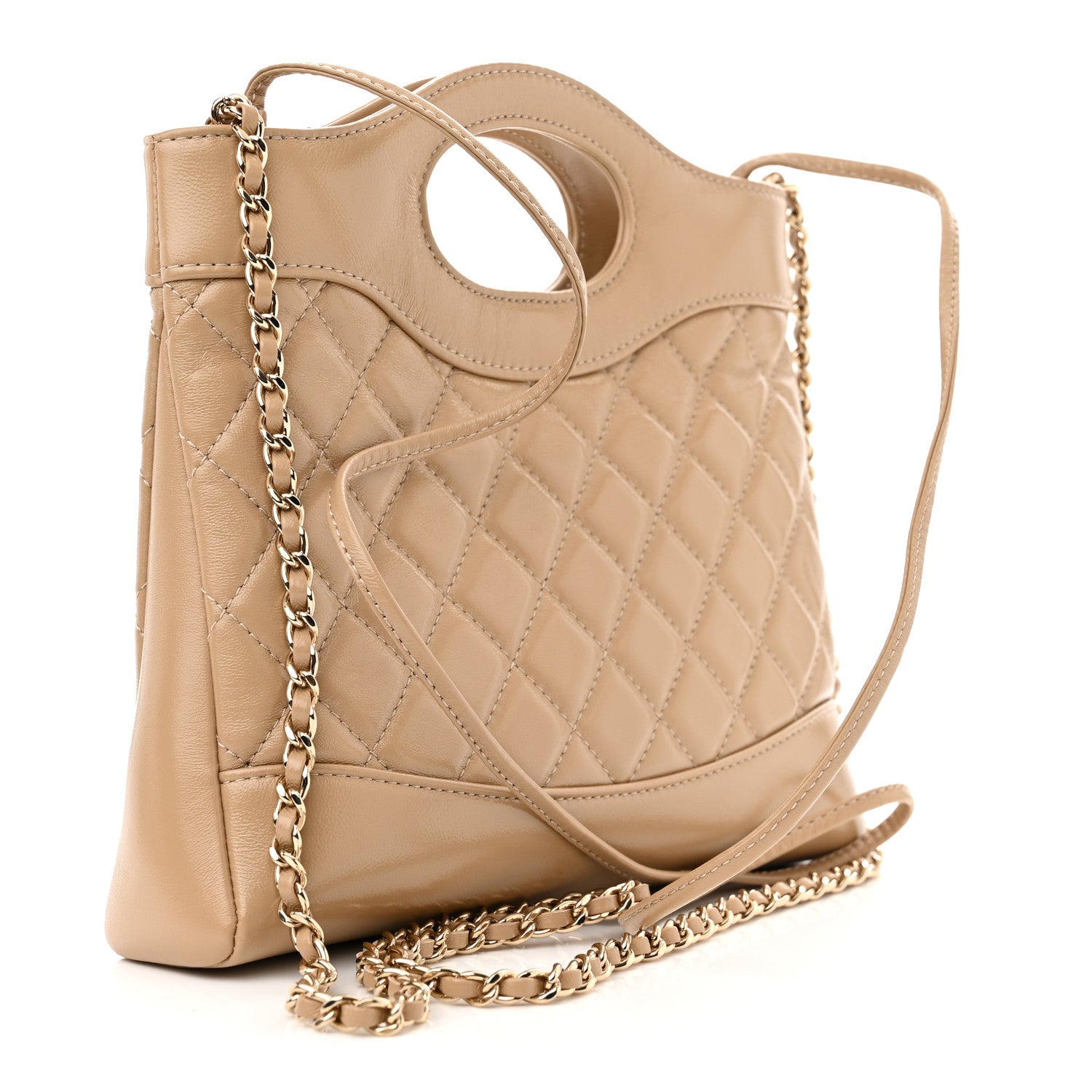 Chanel Shiny Crumpled Calfskin Quilted Mini 31 Shopping Bag Dark Beige 3 of 10