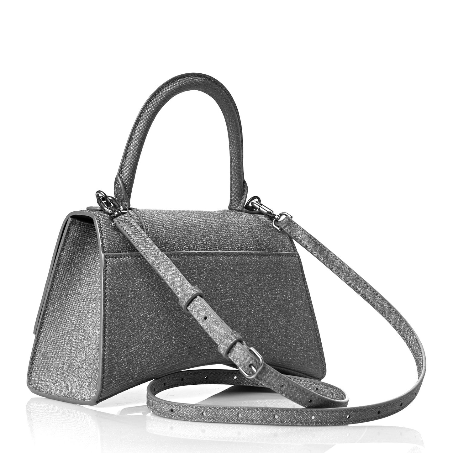 Glitter Fabric Small Hourglass Top Handle Bag Grey