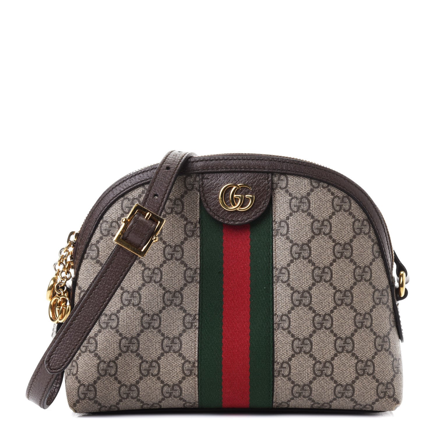 Gucci GG Supreme Monogram Textured Dollar Calfskin Web Small Ophidia Dome Shoulder Bag Beige Ebony New Acero 1 of 4