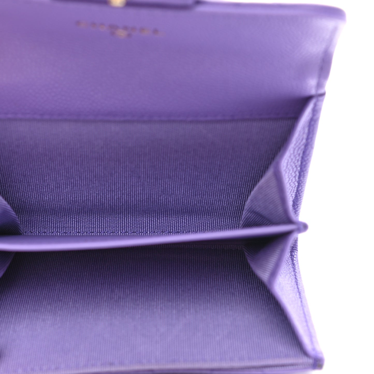 Caviar Quilted Flap Card Holder Wallet Purple